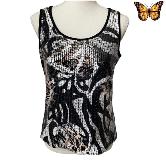 PETER Nygard Cheetah Zebra Sequin Front Sleeveless Top Size Small - Picture 1 of 8